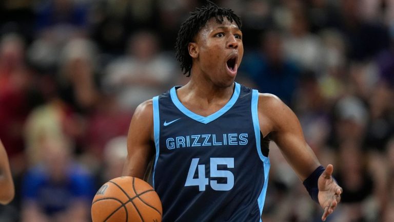 Memphis Grizzlies GG Jackson II reacts after a foul against the Utah Jazz during the second half of an NBA summer league basketball game, Monday, July 8, 2024, in Salt Lake City. (Rick Bowmer/AP Photo)