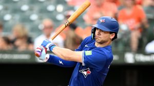 Joey Loperfido of the Toronto Blue Jays bats against the Baltimore Orioles at Oriole Park at Camden Yards on July 31, 2024, in Baltimore, Maryland. (Getty Images)