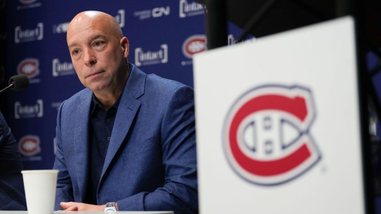 The Montreal Canadiens have acquired the 21st overall pick in Friday's NHL draft from the Los Angeles Kings. Canadiens general manager Kent Hughes speaks to the media during their end-of-season news conference in Brossard, Que., on Wednesday April 17, 2024. (Christinne Muschi/CP Photo)