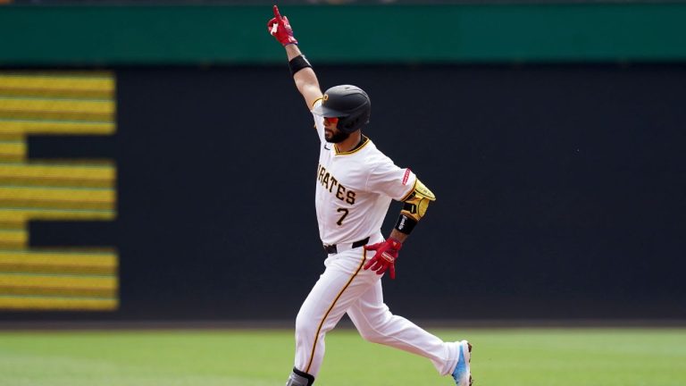 Pittsburgh Pirates' Isiah Kiner-Falefa rounds the bases after hitting a home run during the first inning of a baseball game against the Seattle Mariners, Saturday, Aug. 17, 2024, in Pittsburgh. (Matt Freed/AP Photo)