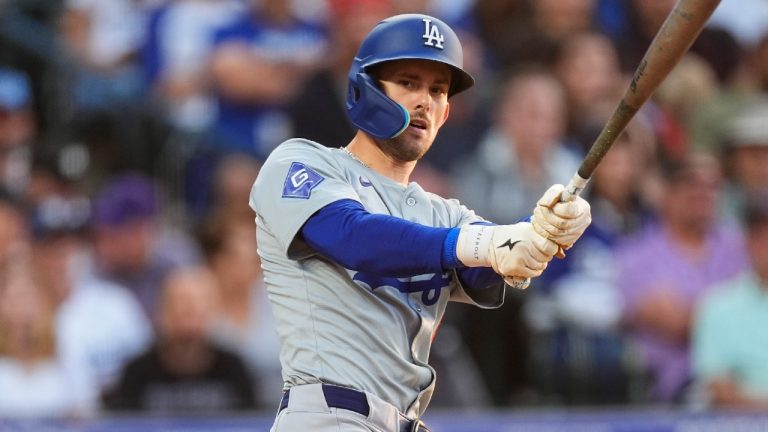 Los Angeles Dodgers second baseman Cavan Biggio (6) in the fifth inning of a baseball game Wednesday, June 19, 2024, in Denver. (David Zalubowski/AP)