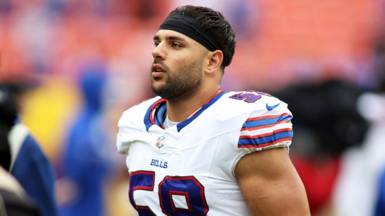 Buffalo Bills linebacker Matt Milano pictured after an NFL football game against the Washington Commanders, Sunday, September 24, 2023 in Landover, Maryland. (Daniel Kucin Jr./AP Photo)