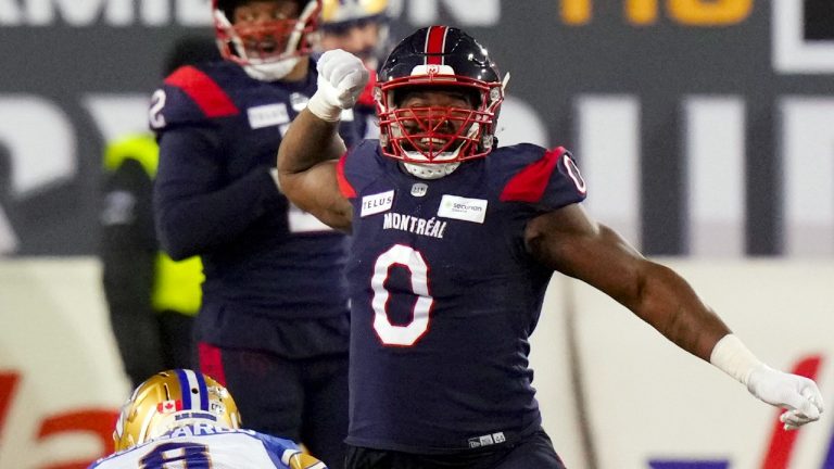 Montreal Alouettes defensive end Shawn Lemon (0). (Chris Young/CP)