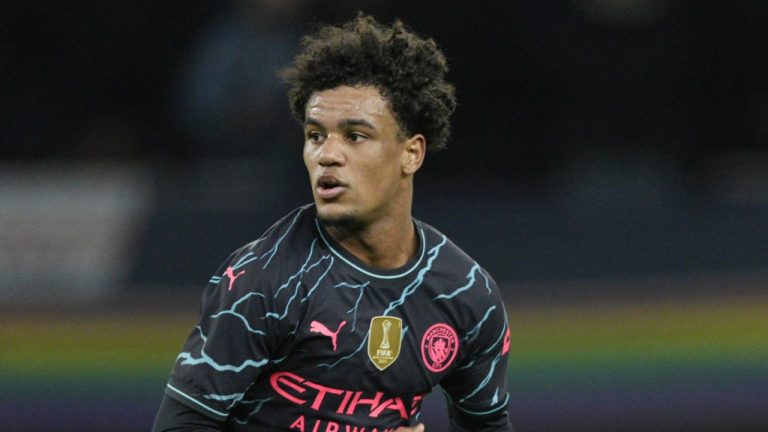 Manchester City's Oscar Bobb during the English FA Cup fourth round soccer match between Tottenham Hotspur and Manchester City in London, Friday, Jan. 26, 2024. (AP/Dave Shopland)