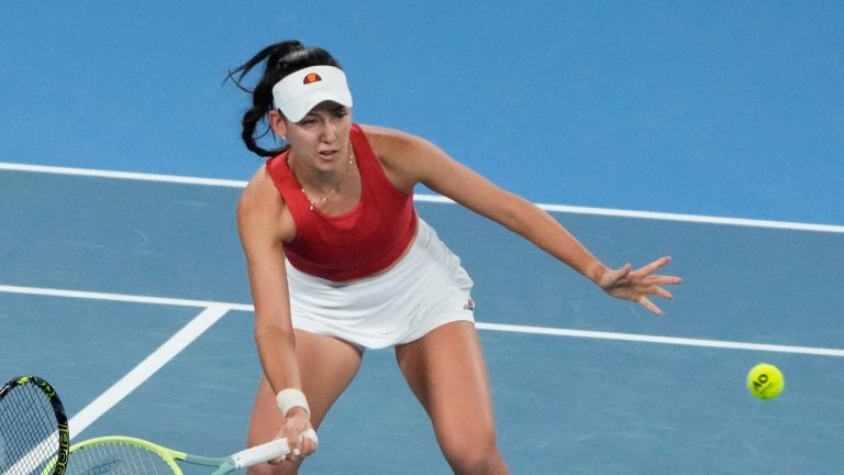 Canada's Stacey Fung and Felix Auger-Aliassime in action against Despina Papamichail and teammate Petros Tsitsipas of Greece during their United Cup tennis match in Sydney, Australia, Wednesday, Jan. 3, 2024. (AP/Mark Baker)