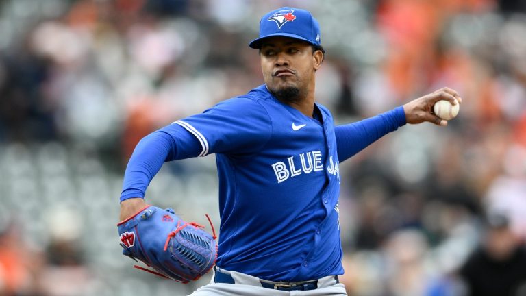 Toronto Blue Jays relief pitcher Genesis Cabrera (92) in action during a baseball game against the Baltimore Orioles, Wednesday, May 15, 2024, in Baltimore. (Nick Wass/AP)