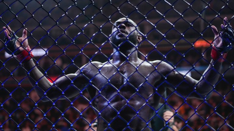 Aljamain Sterling reacts after a UFC fight. (Frank Franklin II/AP)