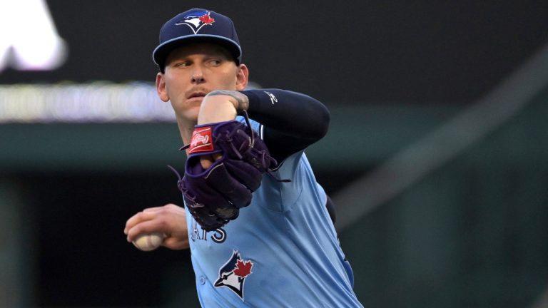 Toronto Blue Jays' Bowden Francis delivers to the plate during a baseball game against the Los Angeles Angels Monday, Aug. 12, 2024, in Anaheim, Calif. (Jayne-Kamin-Oncea/AP)