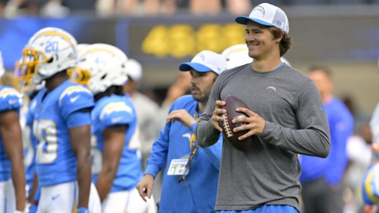 Los Angeles Chargers quarterback Justin Herbert warms up before a preseason NFL football game against the Los Angeles Rams, Saturday, Aug. 17, 2024, in Inglewood, Calif. (Jayne Kamin-Oncea/AP Photo)
