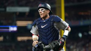 Boston Red Sox catcher Danny Jansen runs back to the dugout during a baseball game against the Texas Rangers. (Jeffrey McWhorter/AP)