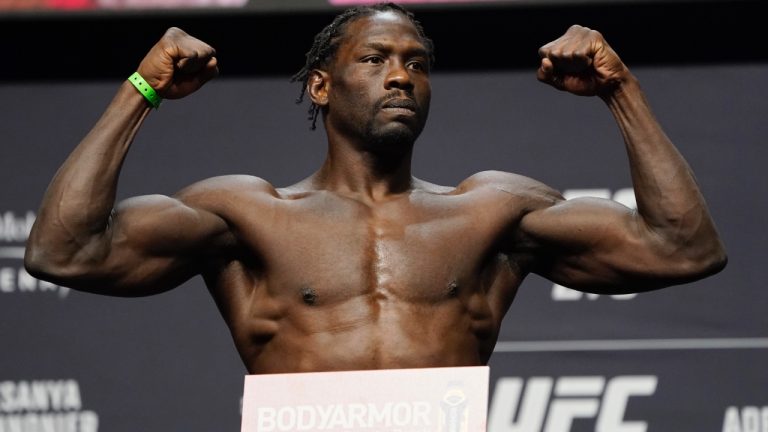 Jared Cannonier poses during a ceremonial UFC weigh-in. (John Locher/AP)