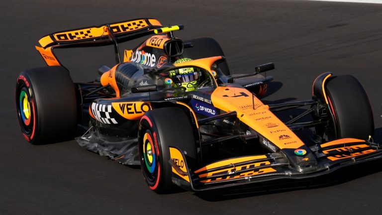 McLaren driver Lando Norris of Britain steers his car during the second free practice ahead of the Formula One Italian Grand Prix race at the Monza racetrack, in Monza, Italy, Friday, Aug. 30, 2024. (Luca Bruno/AP)