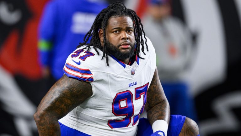 Defensive tackle Jordan Phillips of the Buffalo Bills, warms up on the field before an NFL game against the Cincinnati Bengals, Sunday, Nov. 5, 2023, in Cincinnati. (AP)