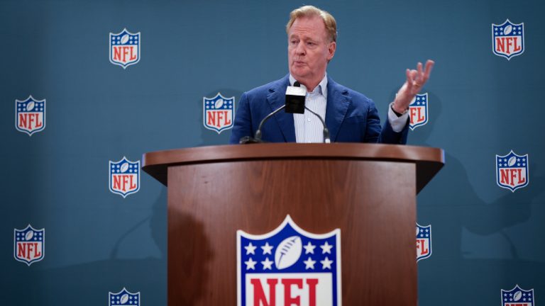 NFL Commissioner Roger Goodell responds to questions during a news conference after the football league's owners spring meetings Wednesday, May 22, 2024, in Nashville, Tenn. (George Walker IV/AP)