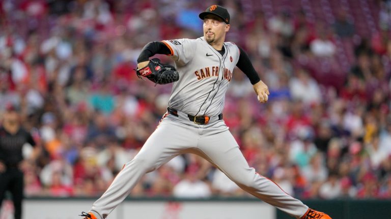 San Francisco Giants pitcher Blake Snell throws during the second inning of a baseball game against the Cincinnati Reds, Friday, Aug. 2, 2024, in Cincinnati. (Jeff Dean/AP)