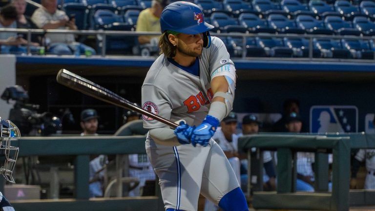 Bo Bichette in action for the Buffalo Bisons. (Jamie Spaar/Gwinnett Stripers)