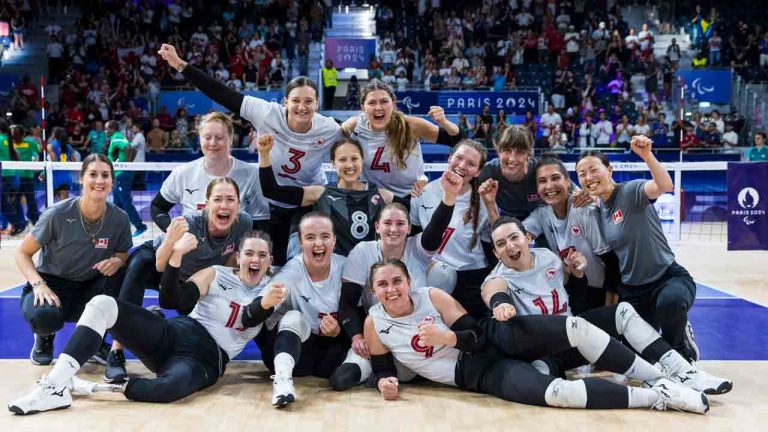 Canada's Women's Sitting Volleyball team defeat Rwanda by a score of 3-0 in their final pool game at the 2024 Paralympics in Paris, France on Monday, Sept. 2, 2024. THE CANADIAN PRESS/HO - CANADIAN PARALYMPIC COMMITTEE, Michael P. Hall