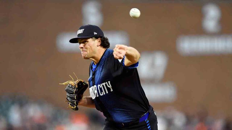 Detroit Tigers relief pitcher Brant Hurter throws against the Baltimore Orioles in the fifth inning of a baseball game, Friday, Sept. 13, 2024, in Detroit. (Jose Juarez/AP)