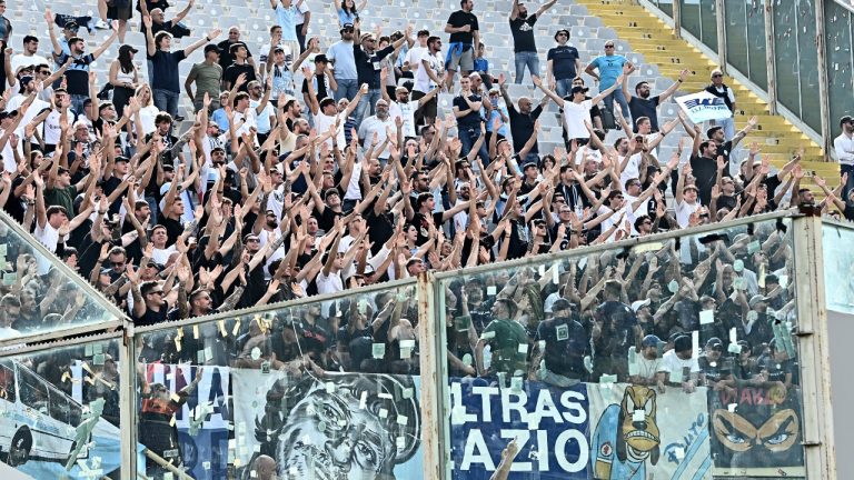 A group of Lazio fans is seen during a Serie A match against Fiorentina on Sept. 22, 2024. (Matteo Papini/AP)