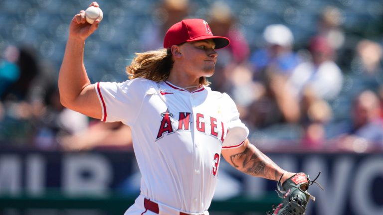 Los Angeles Angels starting pitcher Caden Dana (36) throws during the first inning of a baseball game against the Seattle Mariners in Anaheim, Calif., Sunday, Sept. 1, 2024. (Ashley Landis/AP)