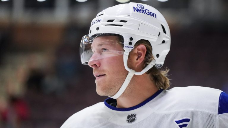 Vancouver Canucks' Brock Boeser skates during the opening day of the NHL hockey team's training camp, in Penticton, B.C., on Thursday, September 19, 2024. (Darryl Dyck/CP)