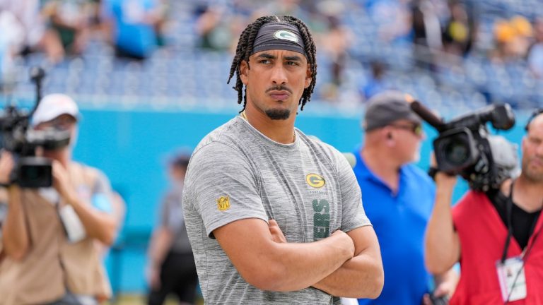 Green Bay Packers' Jordan Love watches before an NFL football game against the Tennessee Titans Sunday, Sept. 22, 2024, in Nashville, Tenn. (George Walker IV/AP)