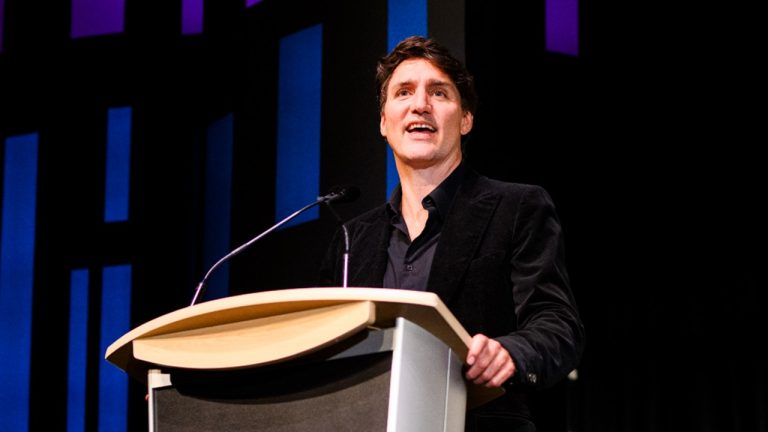 Prime Minister Justin Trudeau gives remarks ahead of the screening of the opening film “Nutcrackers”, at the 2024 Toronto International Film Festival, in Toronto on Thursday, September 5, 2024. THE CANADIAN PRESS/Christopher Katsarov