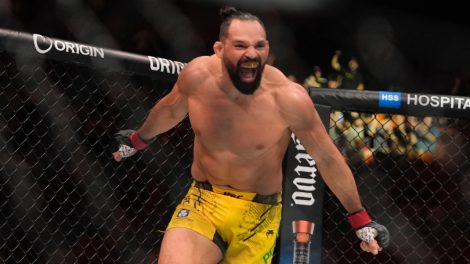 Michel-Pereira-celebrates-after-defeating Michal-Oleksiejczuk-during-a-UFC-299-mixed-martial-arts-bout