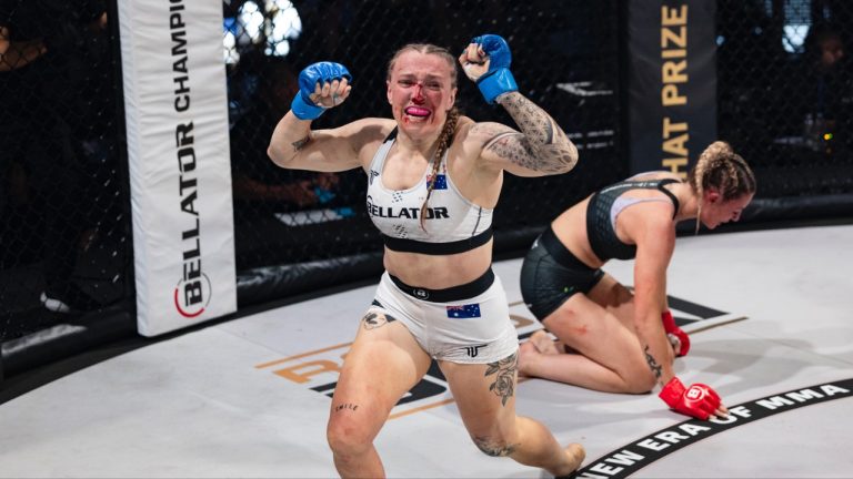 Sara Collins defeated Leah McCourt at Bellator Champions Series London (PFL MMA)