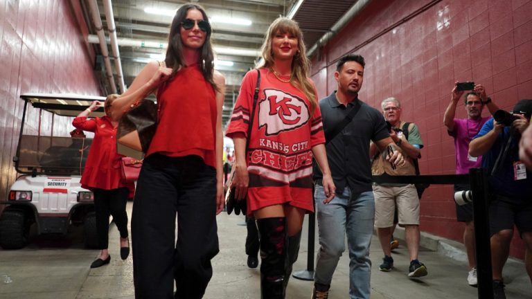 Taylor Swift arrives before the start of an NFL football game between the Kansas City Chiefs and the Cincinnati Bengals Sunday, Sept. 15, 2024, in Kansas City, Mo. (Ed Zurga/AP)