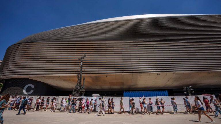 Fans of US singer Taylor Swift queue to enter her concert, outside Santiago Bernabeu stadium in Madrid, Spain, Wednesday, May 29, 2024. (Manu Fernandez/AP)