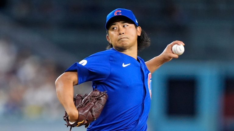 Chicago Cubs starting pitcher Shota Imanaga throws to the plate during the first inning of a baseball game against the Los Angeles Dodgers, Tuesday, Sept. 10, 2024, in Los Angeles. (Mark J. Terrill/AP Photo)