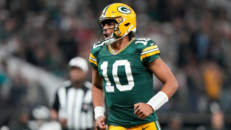 Green Bay Packers quarterback Jordan Love (10) reacts during the second half of an NFL football game against the Philadelphia Eagles, Friday, Sept. 6, 2024, at the Neo Quimica Arena in Sao Paulo. (Doug Benc/AP)