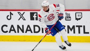 Montreal Canadiens Patrik Laine skates during the team's training camp Sept. 19, 2024, in Brossard, Que. (Ryan Remiorz/CP)