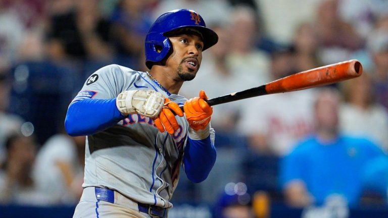 New York Mets' Francisco Lindor in action during a baseball game against the Philadelphia Phillies, Friday, Sept. 13, 2024, in Philadelphia. (Derik Hamilton/AP)