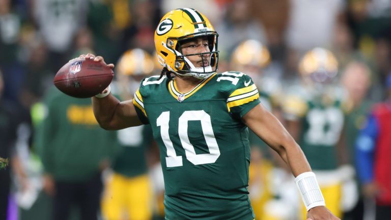 Green Bay Packers quarterback Jordan Love (10) passes against the Philadelphia Eagles during the first half of an NFL football game, Friday, Sept. 6, 2024, at the Neo Quimica Arena in Sao Paulo. (Gregory Payan/AP)