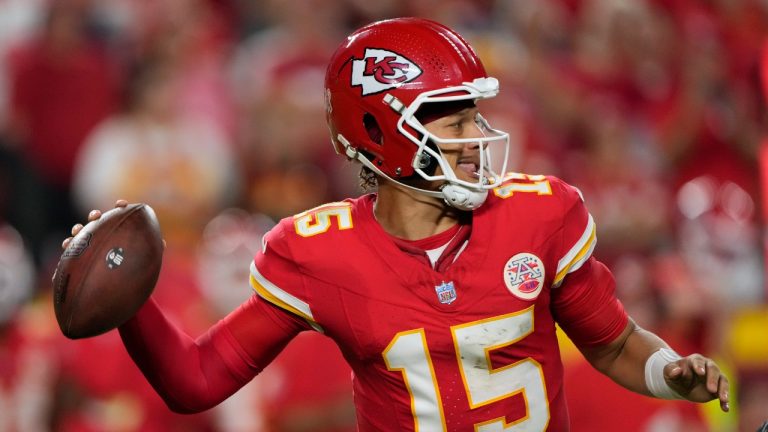 Kansas City Chiefs quarterback Patrick Mahomes (15) throws during the second half of an NFL game against the Baltimore Ravens Thursday, Sept. 5, 2024, in Kansas City, Mo. (AP)