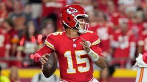 Kansas City Chiefs quarterback Patrick Mahomes passes against the Baltimore Ravens during an NFL football game Thursday, Sept. 5, 2024 in Kansas City, Mo. (Ed Zurga/AP)