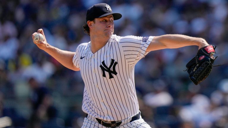 New York Yankees' Gerrit Cole throws during the third inning of a baseball game against the Boston Red Sox, Saturday, Sept. 14, 2024, in New York. (Frank Franklin II/AP)