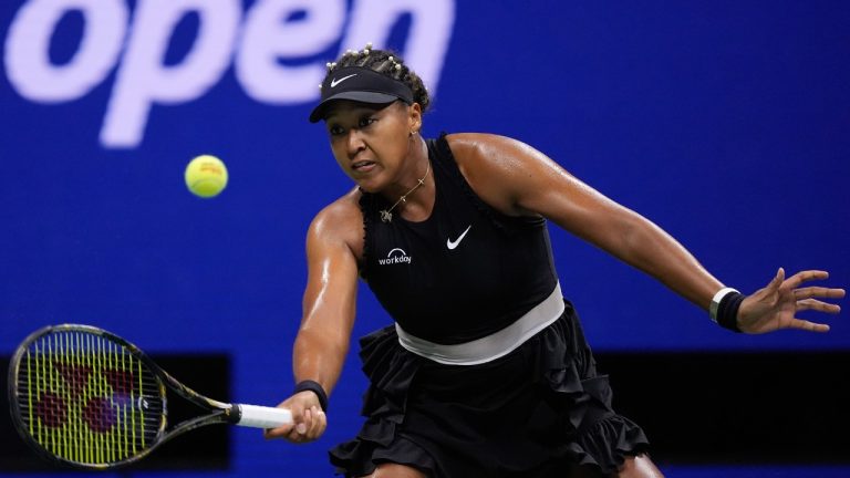 Naomi Osaka, of Japan, returns a shot to Karolina Muchova, of the Czech Republic, during the second round of the U.S. Open tennis championships. (Matt Rourke/AP)