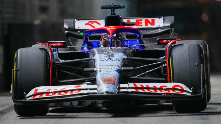 RB driver Daniel Ricciardo of Australia steers his car during the Singapore Formula One Grand Prix at the Marina Bay Street Circuit, in Singapore, Sunday, Sept. 22, 2024. (Vincent Thian/AP)