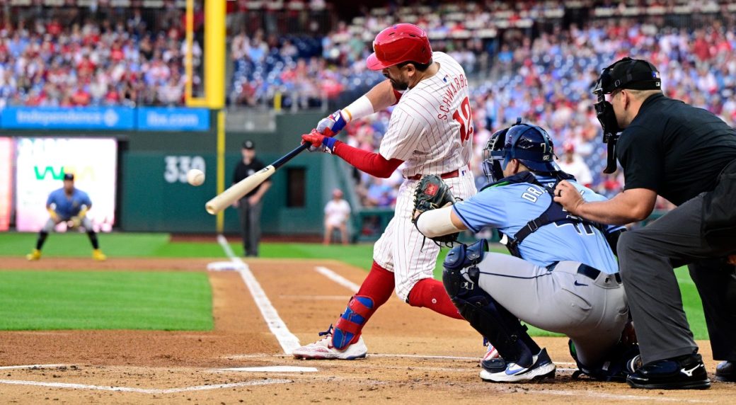 Phillies’ Schwarber sets leadoff HR single-season mark before leaving with elbow injury