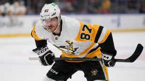 Pittsburgh Penguins' Sidney Crosby during the third period of an NHL hockey game against the New York Islanders, Wednesday, April 17, 2024, in Elmont, N.Y. The Islanders defeated the Penguins 5-4. (Seth Wenig/AP)