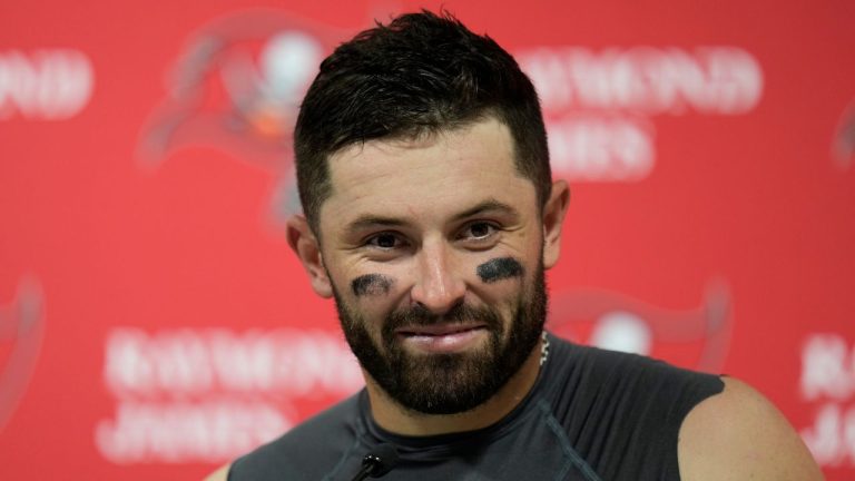 Tampa Bay Buccaneers quarterback Baker Mayfield after an NFL football game against the Philadelphia Eagles Sunday, Sept. 29, 2024, in Tampa, Fla. (Chris O'Meara/AP Photo)