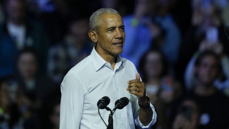 Former President Barack Obama speaks at a campaign rally supporting Democratic presidential nominee Vice President Kamala Harris, Monday, Oct. 28, 2024, in Philadelphia. (Matt Rourke/AP Photo)
