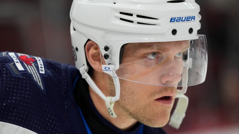 Winnipeg Jets left wing Nikolaj Ehlers warms up for the team's NHL hockey game against the Chicago Blackhawks, Friday, Feb. 23, 2024, in Chicago. (Erin Hooley/AP) 