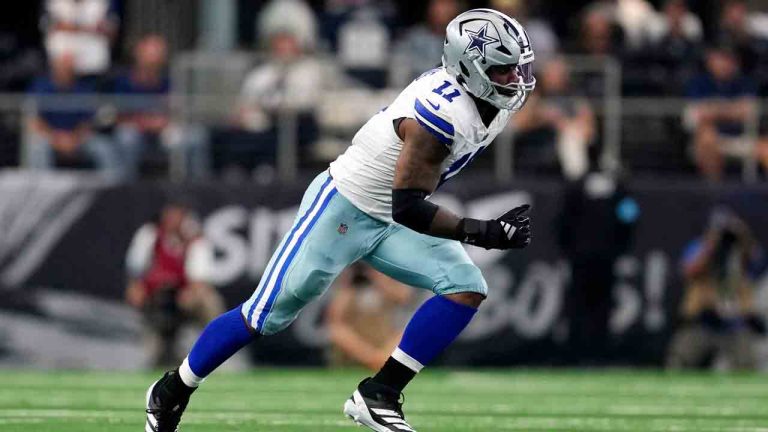 Dallas Cowboys linebacker Micah Parsons comes off the line during the first half of an NFL football game against the Baltimore Ravens Sunday, Sept. 22, 2024, in Arlington, Texas. (Jeffrey McWhorter/AP)