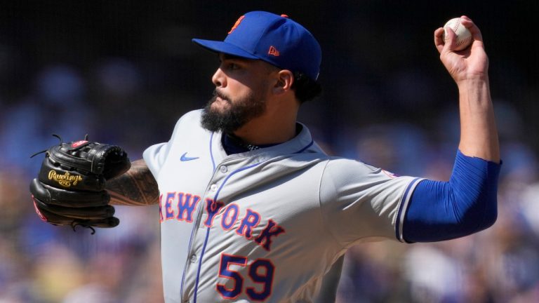 New York Mets starting pitcher Sean Manaea throws against the Los Angeles Dodgers during the first inning in Game 2 of a baseball NL Championship Series, Monday, Oct. 14, 2024, in Los Angeles. (Ashley Landis/AP) 