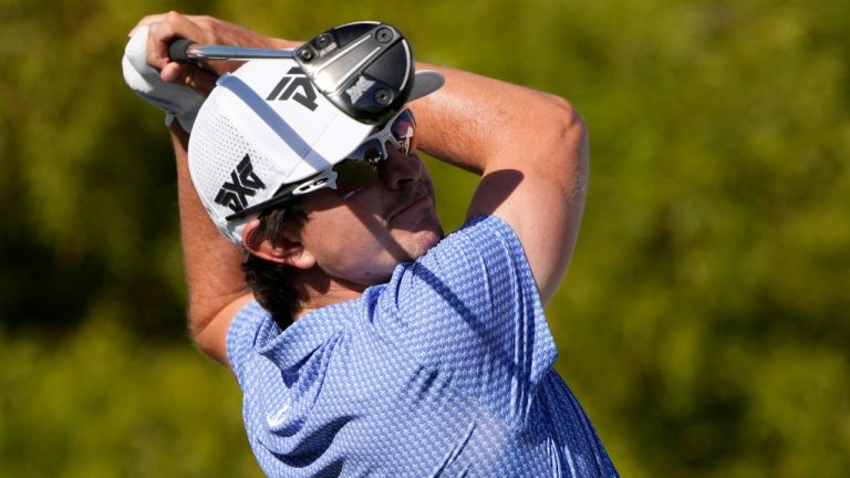 Nico Echavarria, seen above earlier in October, leads the Zozo Championship through two rounds. (John Locher/AP)