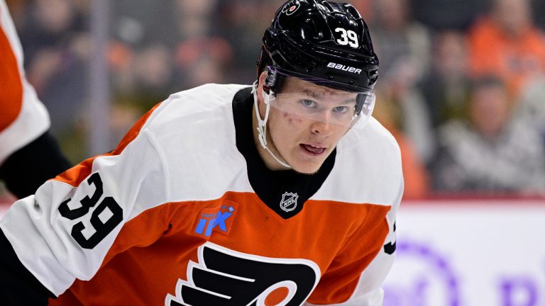 Philadelphia Flyers' Matvei Michkov in action during an NHL hockey game against the Vancouver Canucks, Saturday, Oct. 19, 2024, in Philadelphia. (AP Photo/Derik Hamilton) 